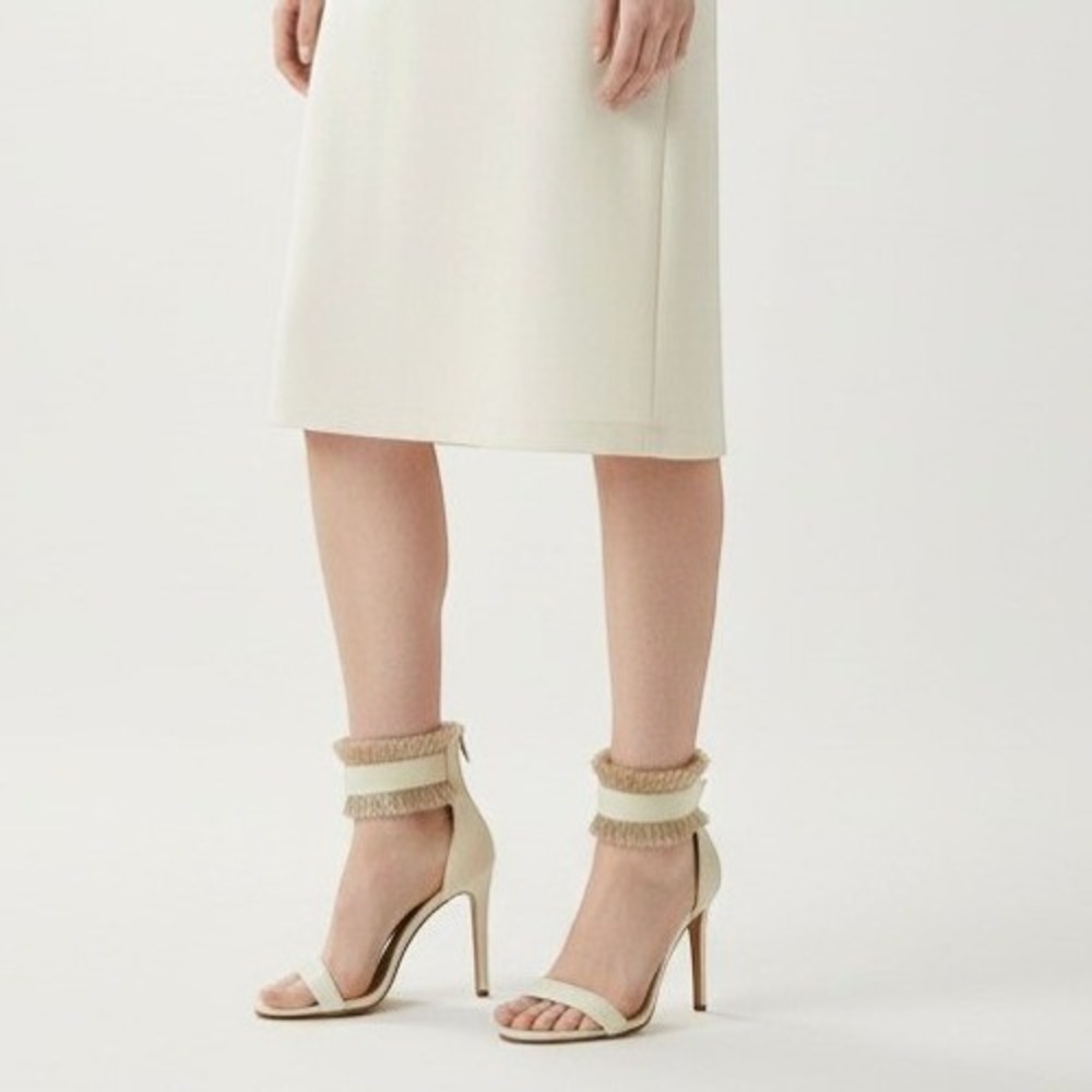 Sam Edelman Womens Sandal Fringe Ankle Wrap 6 Cream Gold Stiletto Heel Dressy